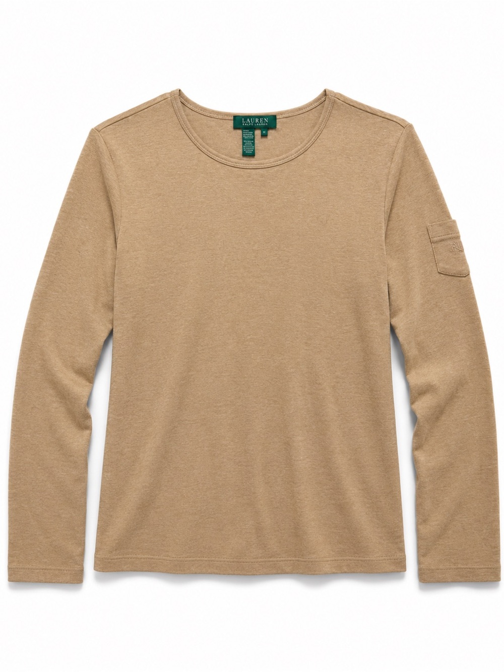 Lauren Ralph Lauren Tan Cotton Long Sleeve Tee Logo Pocket Top